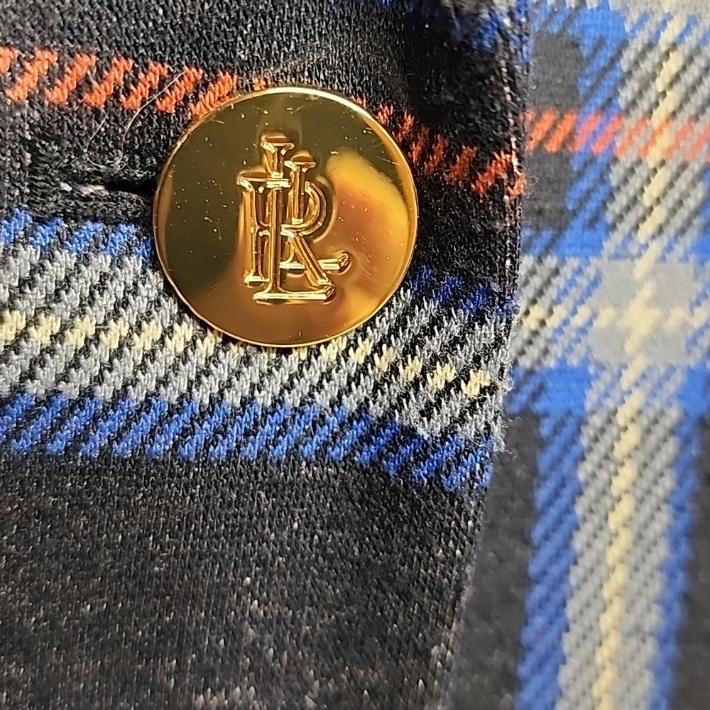 Ralph Lauren VINTAGE Navy White Red Plaid Jacket Gold Logo Buttons Retro Funky - Picture 2 of 7